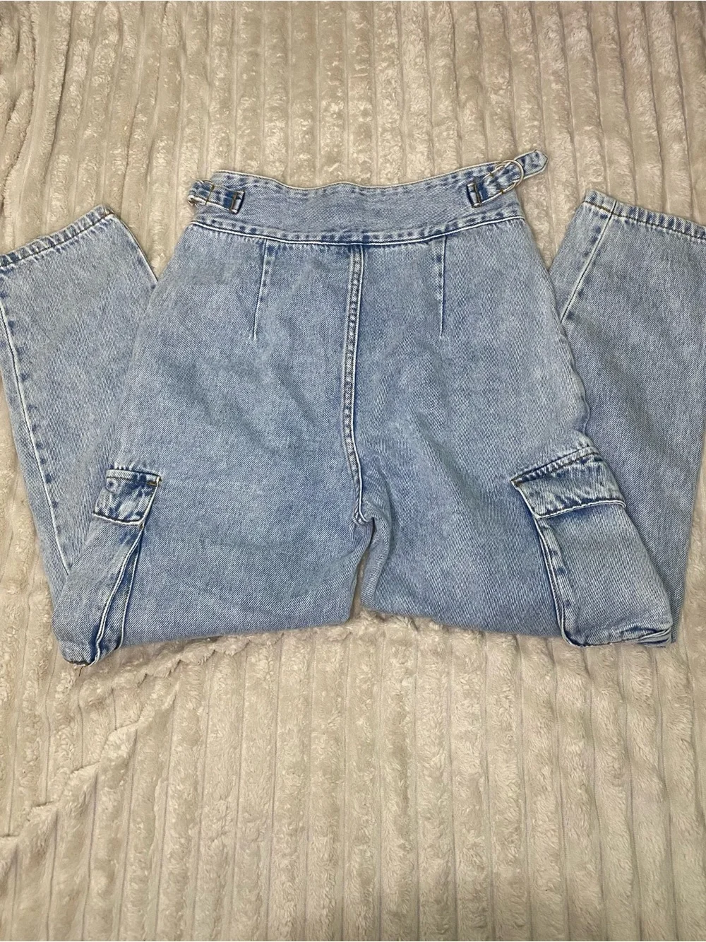 Signature8 Light Blue Denim Cargo Jeans With Adjustable Waist Size S 25